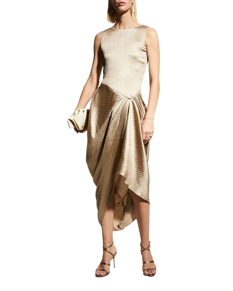 Giorgio Armani Draped Textured Satin Midi Dress