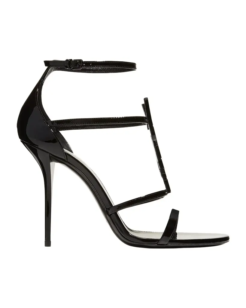 Saint Laurent 100mm Opyum YSL Patent Leather Sandals with Black Hardware