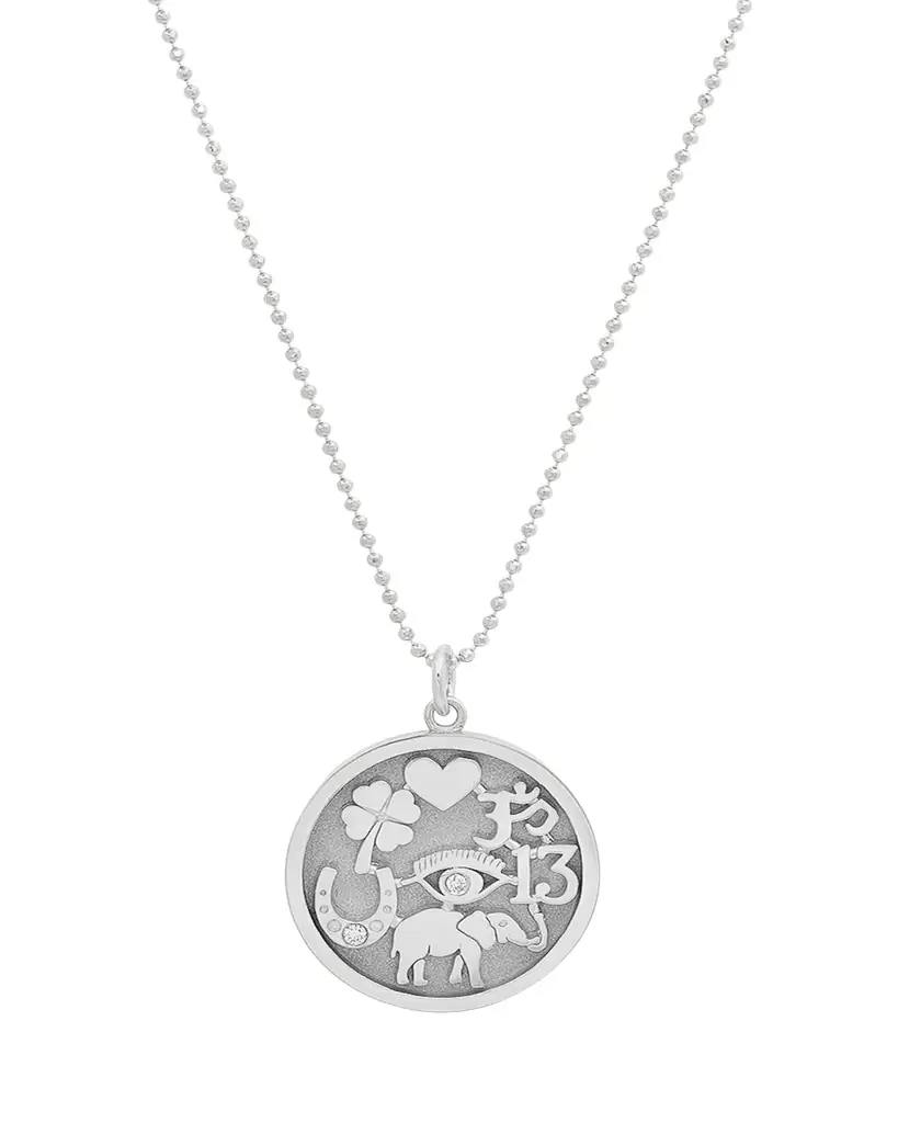 Jennifer Meyer 18k White Gold Good Luck Pendant Necklace with Diamonds