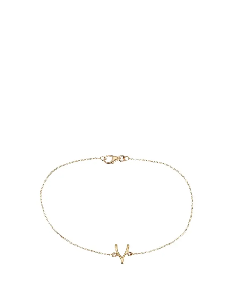 Jennifer Meyer 18k Gold Mini Wishbone Chain Bracelet on a 14k Chain