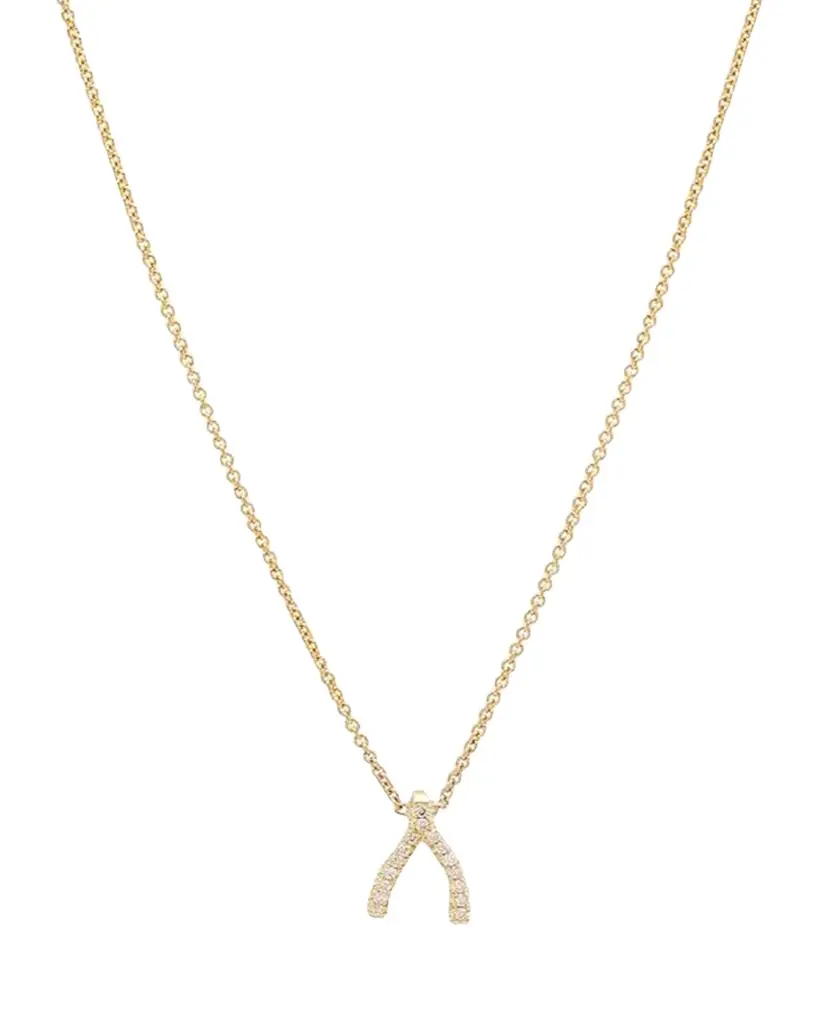 Jennifer Meyer Diamond Mini Wishbone Necklace 18K Yellow Gold