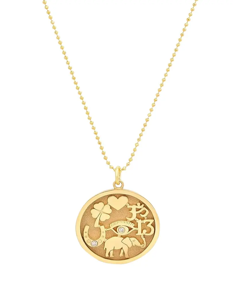 Jennifer Meyer 18k Good Luck Pendant Necklace with Diamonds
