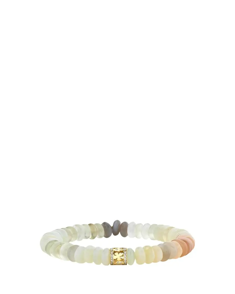 Sydney Evan Lucky Rondelle on Multi Moonstone Smooth Rondelle Bracelet