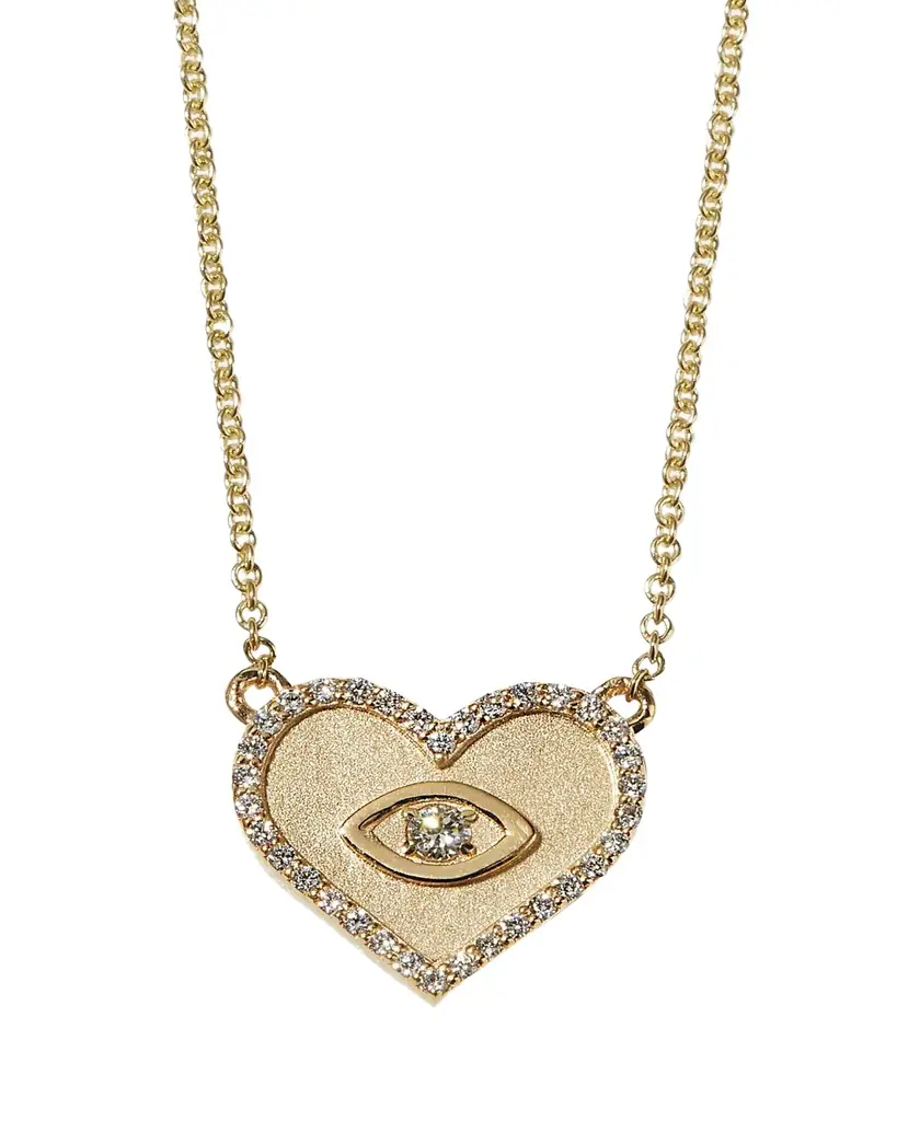 Sydney Evan Yellow Gold Small Heart Necklace with Marquise Eye