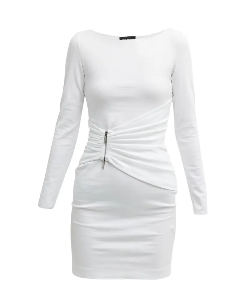 Emporio Armani Pleated Bateau-Neck Mini Dress