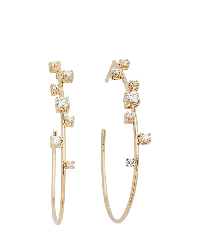 Lana 14K Gold Small Solo Tear Drop Hoop Earrings with Diamonds, 36mm