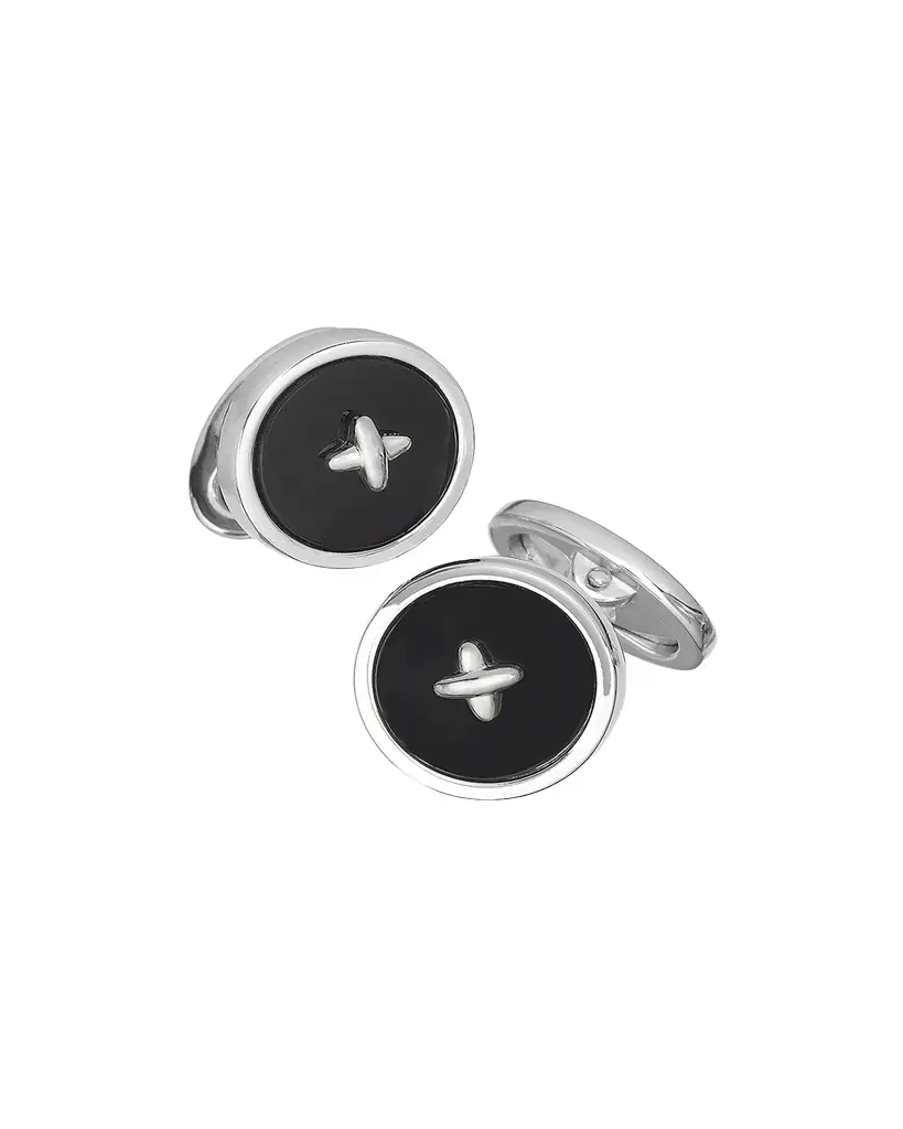 Jan Leslie Men's Black Onyx Button Cufflinks