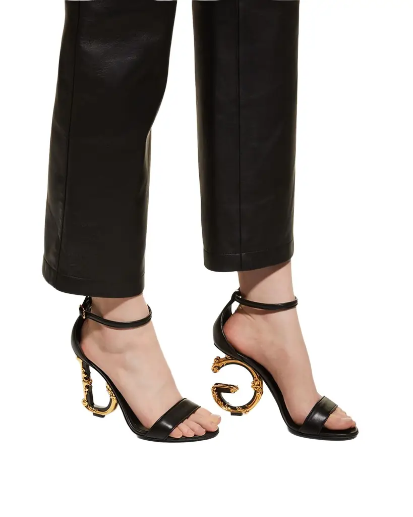 Dolce & Gabbana Leather Barocco-Heel Sandals
