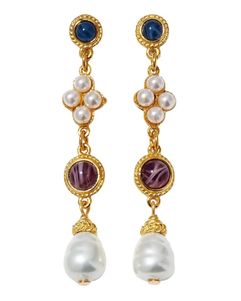 Ben-Amun Multi-Stone Pearly Drop Post Earrings