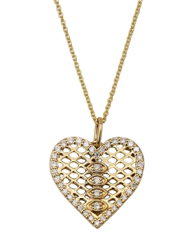 Sydney Evan Fishnet Heart Charm on Cable Chain Necklace