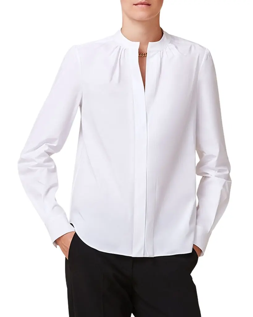 CALLAS Milano Olympia Ruched Long-Sleeve Cotton Blouse