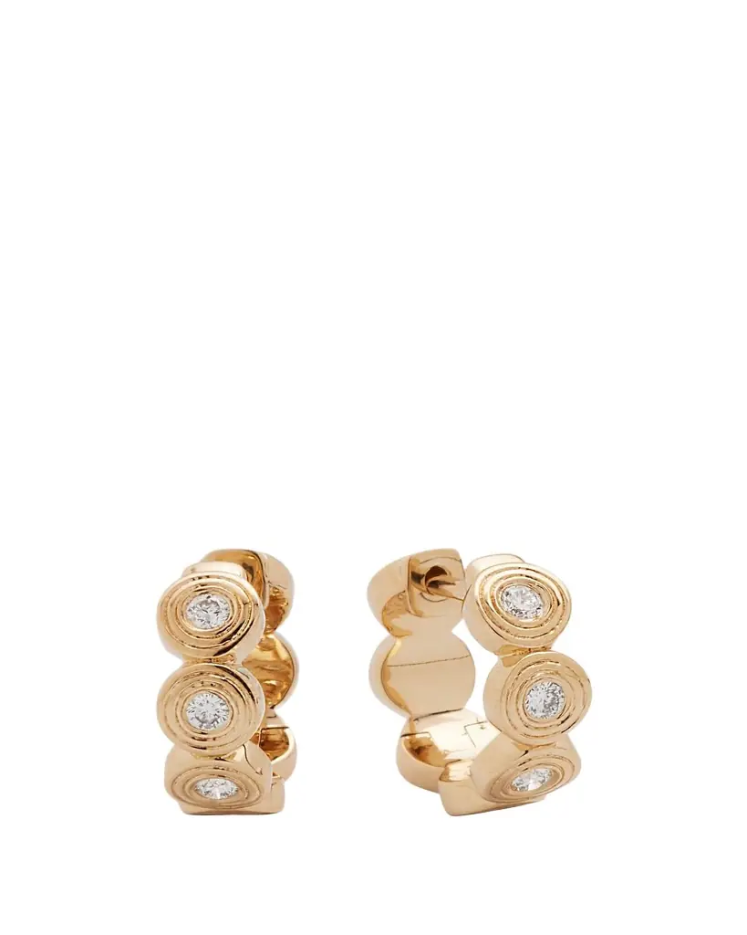 Sydney Evan 14k Yellow Gold Fluted Huggie Earrings With Diamonds
