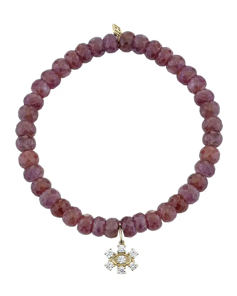 Sydney Evan Marquise Eye Prong-Set Flower on Pink Sapphire Bead Bracelet