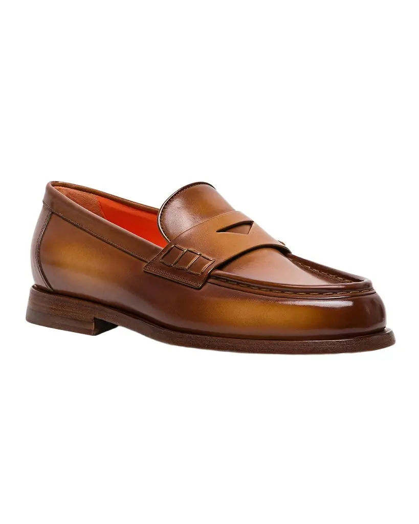 Santoni Airglow Classic Leather Penny Loafers