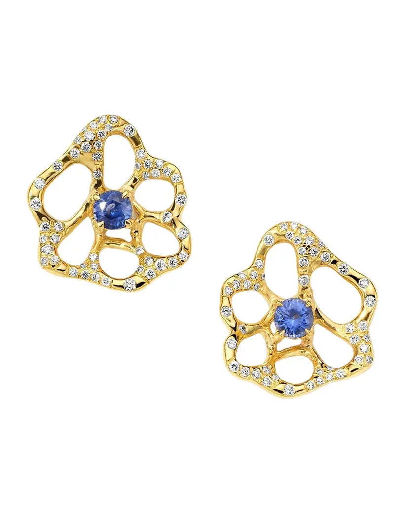 Ippolita 18K Stardust Drizzle Small Flower Stud Earrings with Blue Sapphire and Diamonds