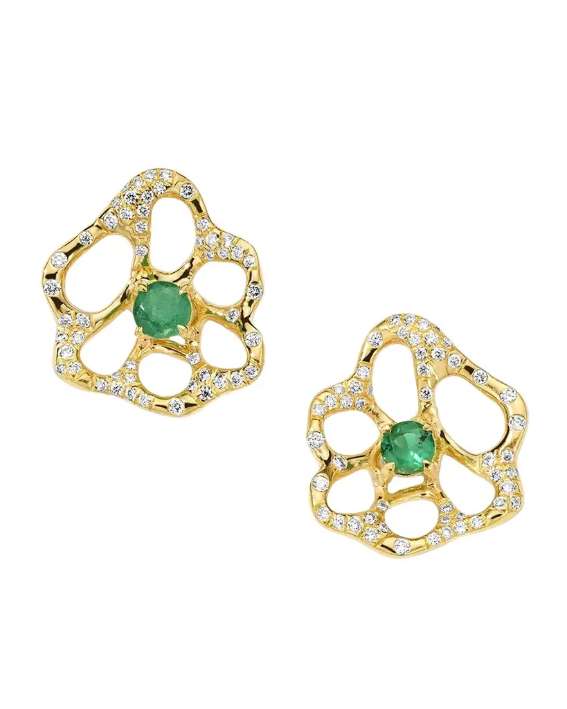 Ippolita 18K Stardust Drizzle Small Flower Stud Earrings with Green Emerald and Diamonds