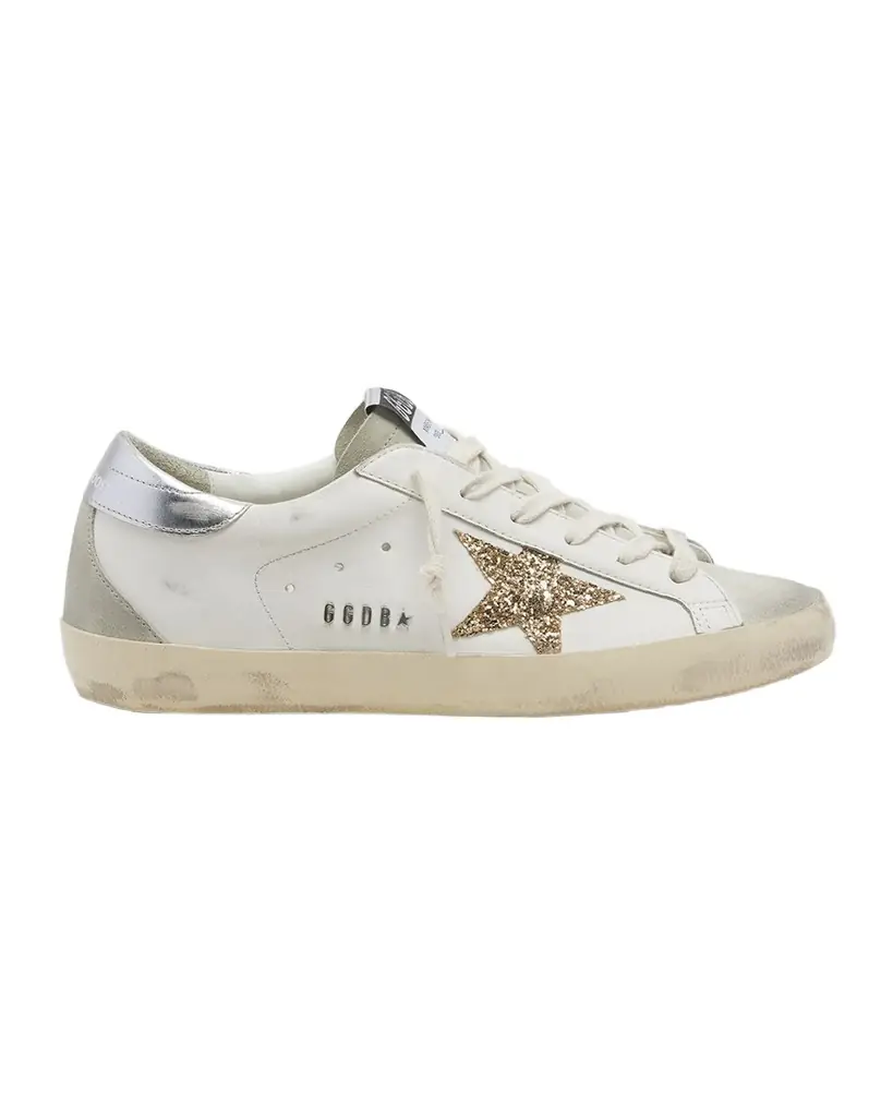 Golden Goose Super-Star Leather Glitter Low-Top Sneakers