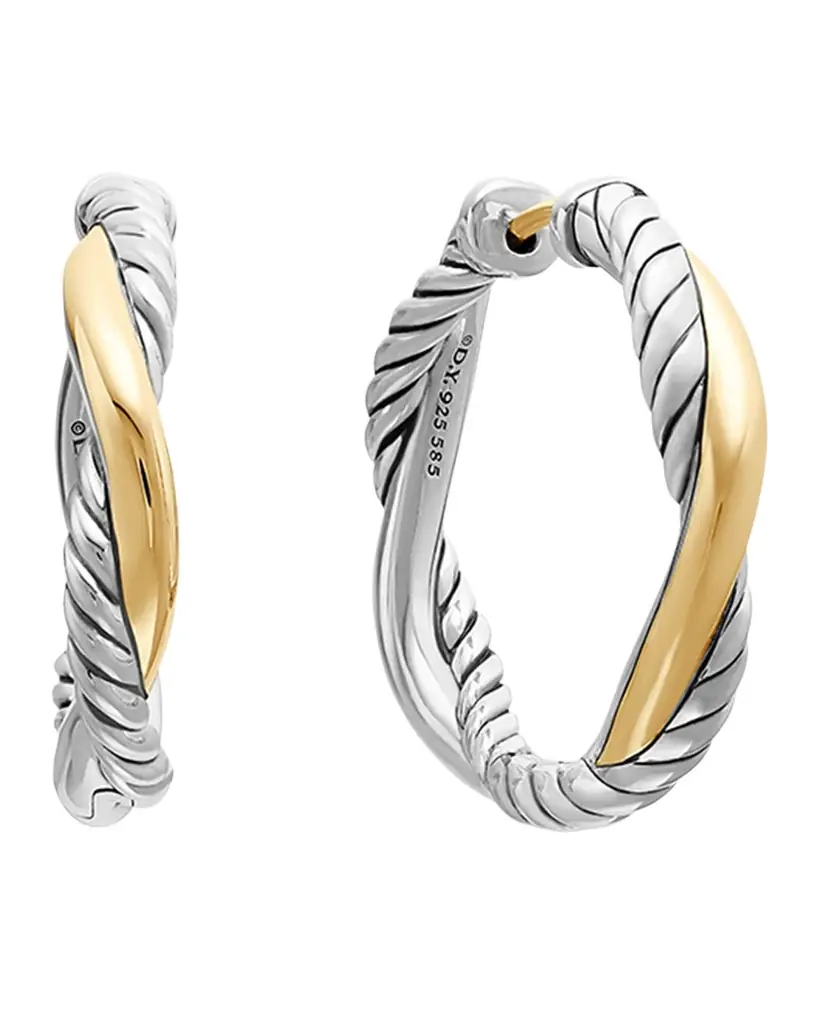 David Yurman Petite Infinity Hoop Earrings in Silver and 14K Gold, 4mm, 0.68"L
