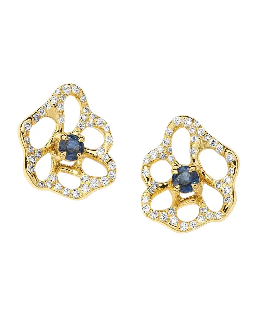 Ippolita 18K Stardust Drizzle Mini Flower Stud Earrings with Blue Sapphire and Diamonds