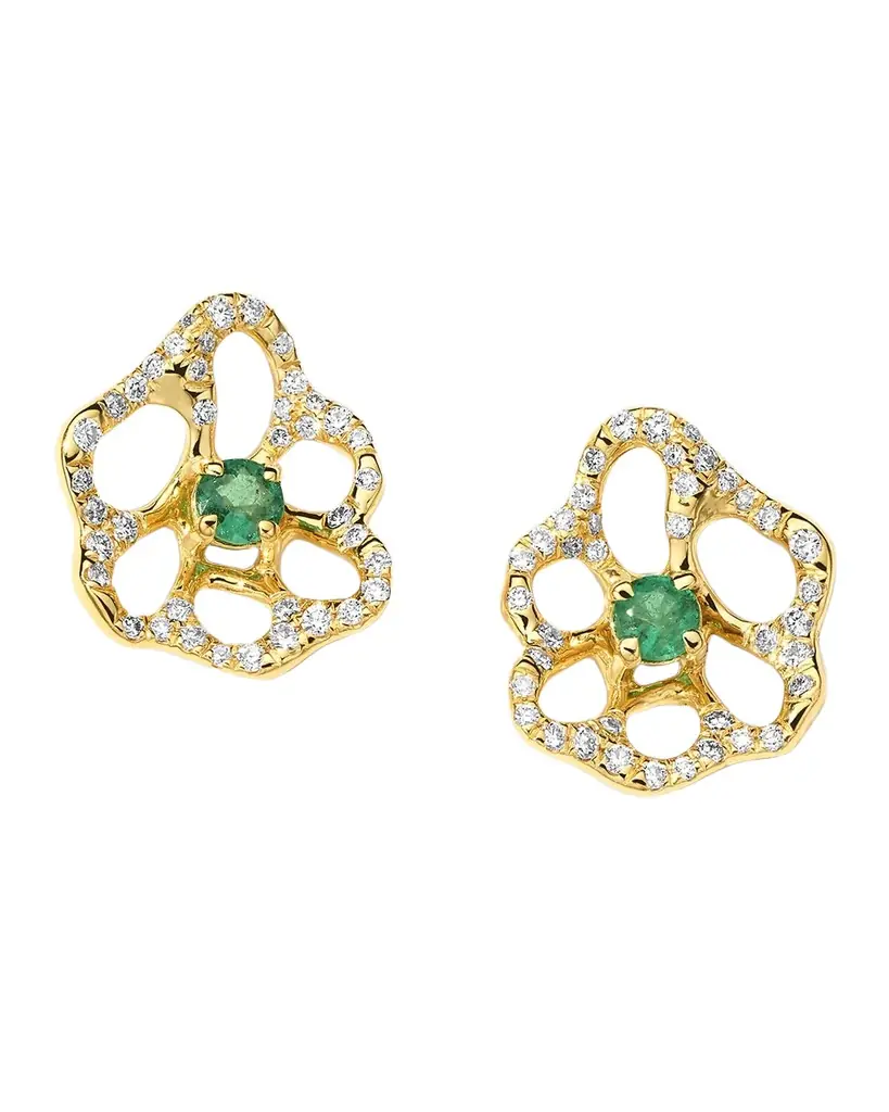Ippolita 18K Stardust Drizzle Mini Flower Stud Earrings with Green Emerald and Diamonds