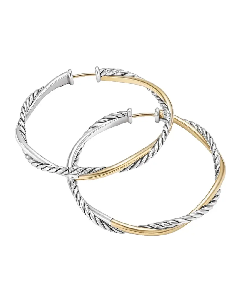 David Yurman Petite Infinity Hoop Earrings in Silver and 14K Gold, 4mm, 1.65"L