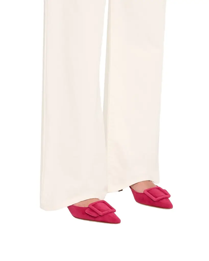 Manolo Blahnik Maysale Suede Buckle Mules