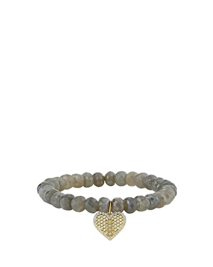 Sydney Evan Moonstone Bead & Diamond Marquise Eye Heart Charm Bracelet