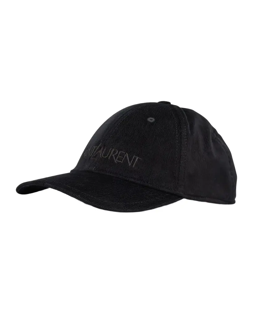 Saint Laurent Men 's 6-Panel Corduroy Logo Baseball Cap