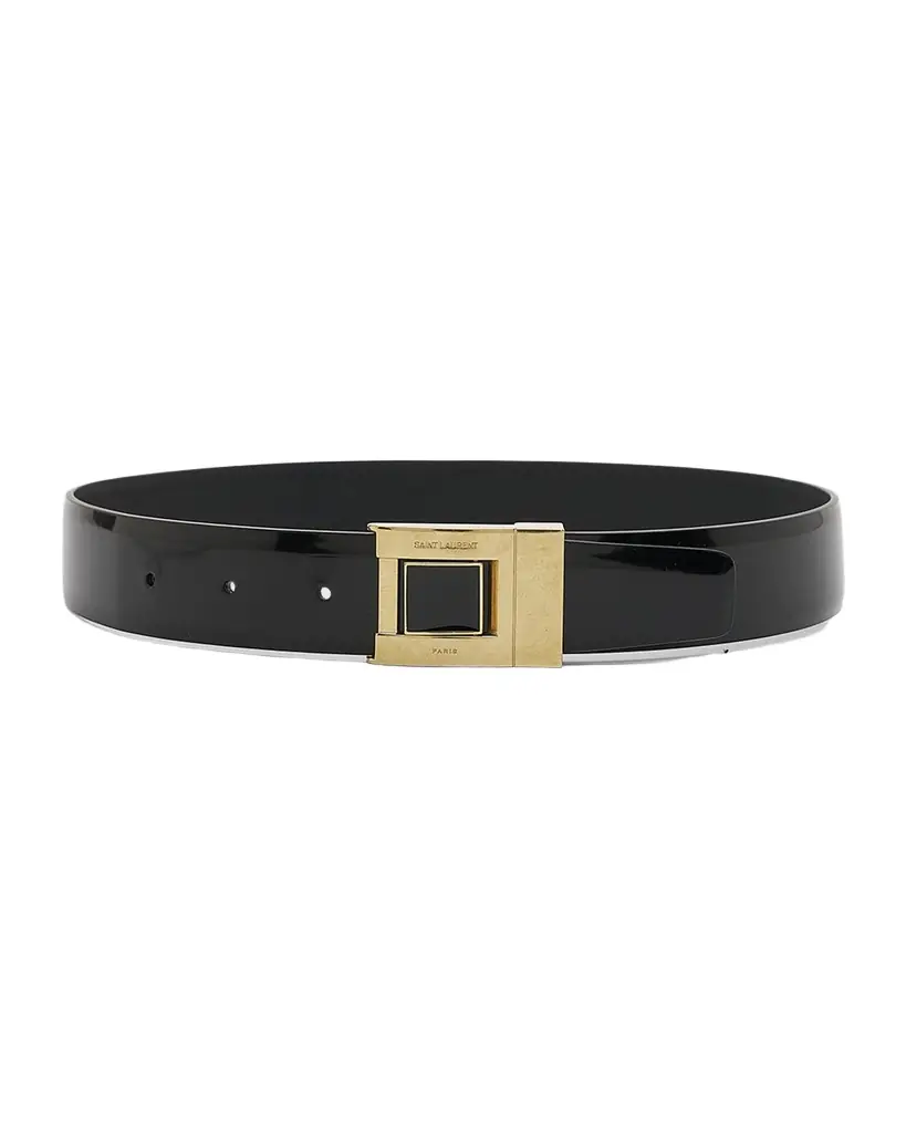 Saint Laurent Patent Leather Belt With Engraved Brass Buckle