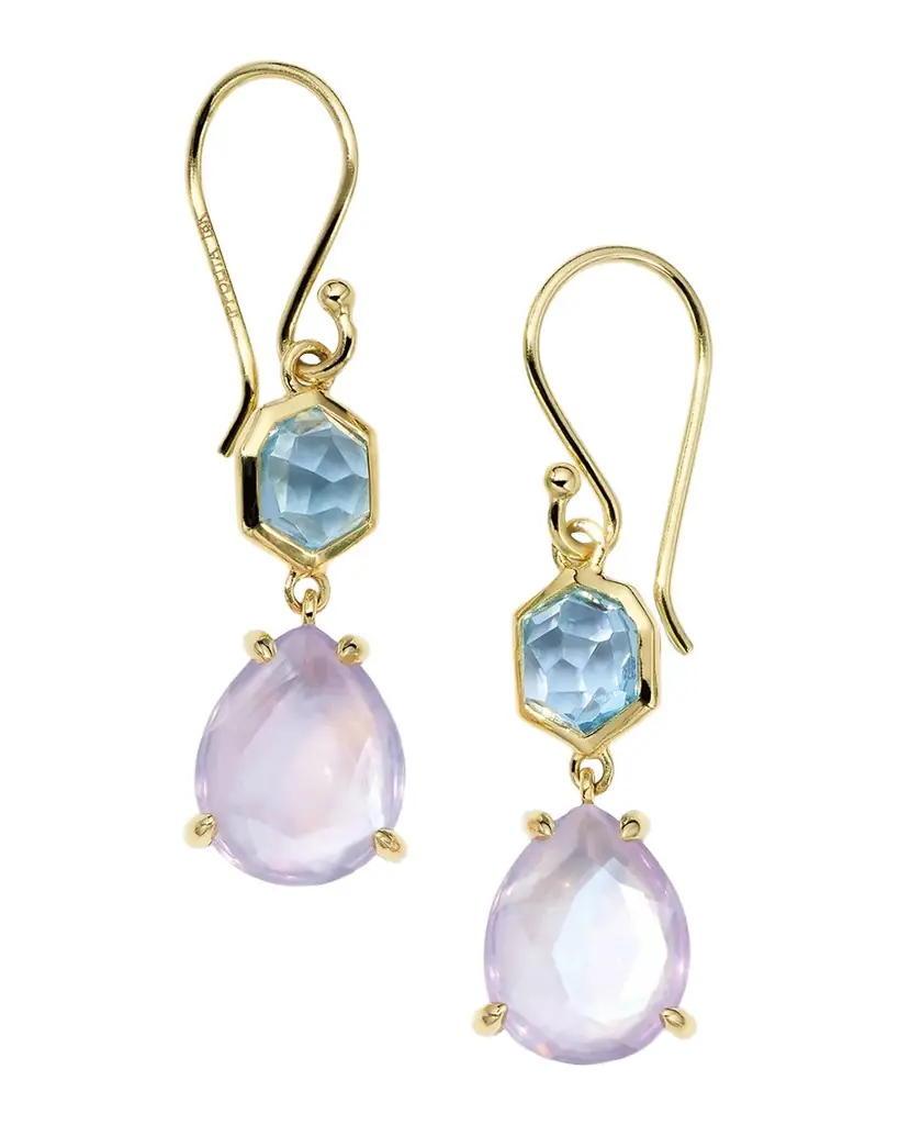 Ippolita 18K Gold Rock Candy Small Snowman Earrings in Swiss Blue Topaz Rock Crystal