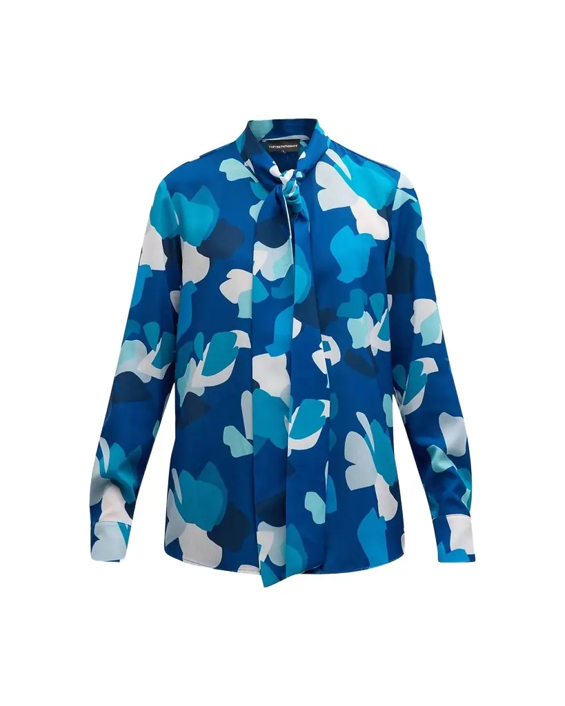 Emporio Armani Tie-Neck Abstract-Print Crepon Blouse