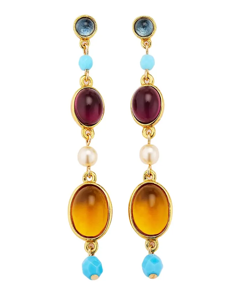 Ben-Amun Gold Post Earrings with Multi-Stone Drops
