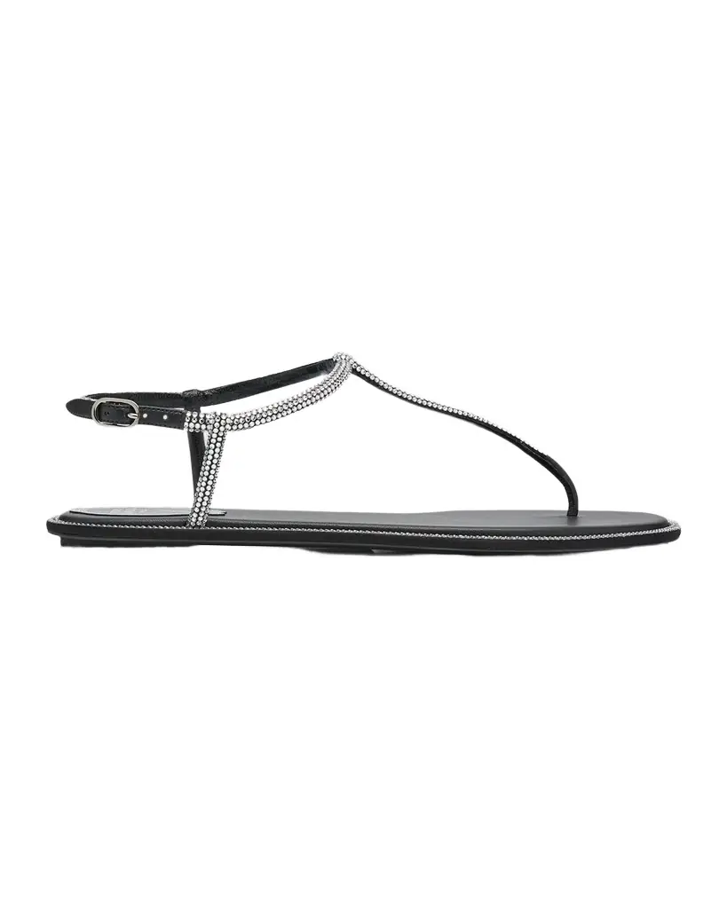 Rene Caovilla Diana Crystal T-Strap Flat Sandals