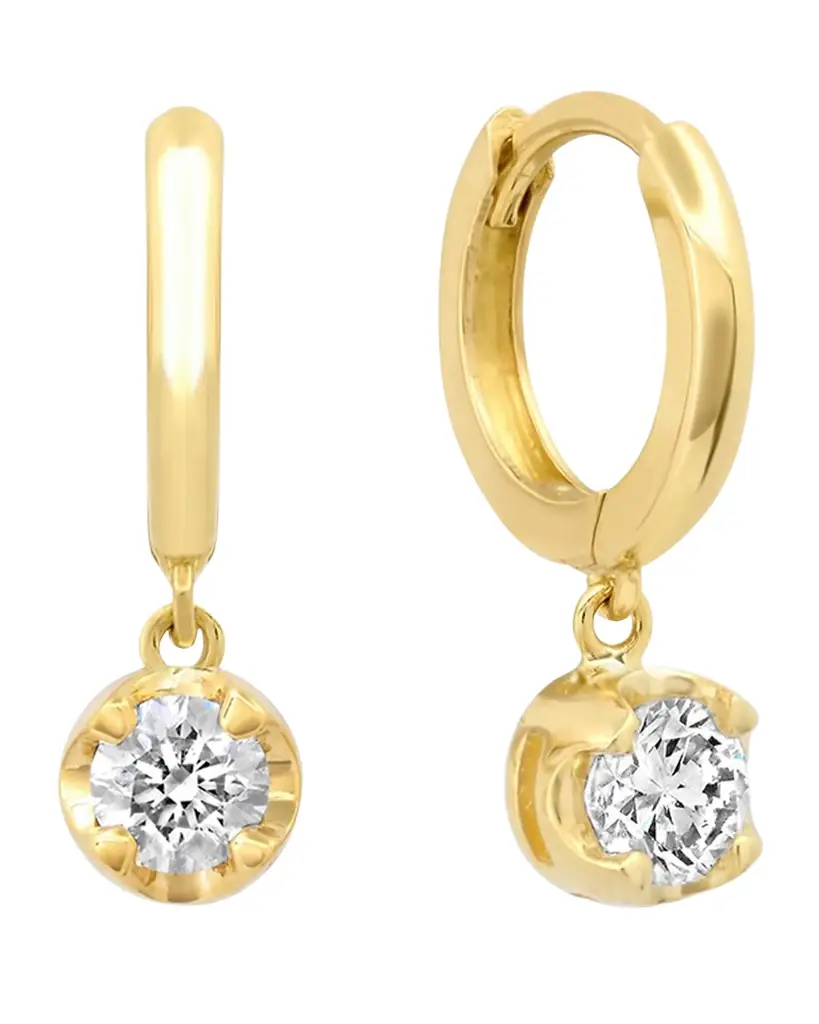 Jennifer Meyer Small Huggie Earrings with Diamond Drop
