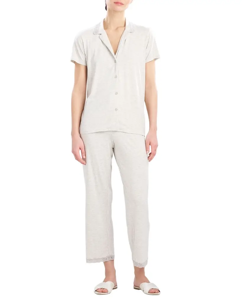 Natori Feathers Essentials Lace-Trim Jersey Pajama Set