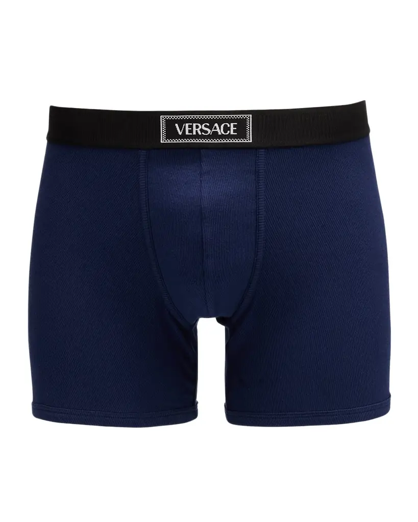 Versace Men 's Ribbed Cotton Logo Boxer Briefs