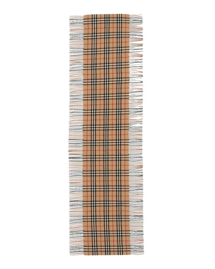 Burberry Vintage Check Fringe Cashmere Scarf