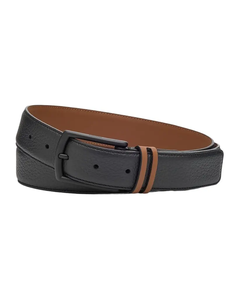 ZEGNA Men 's Grained Calfskin Belt