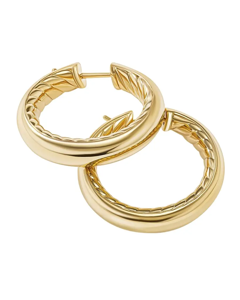 David Yurman Sculpted Cable Hoop Earrings in 18K Gold, 5mm, 1"L