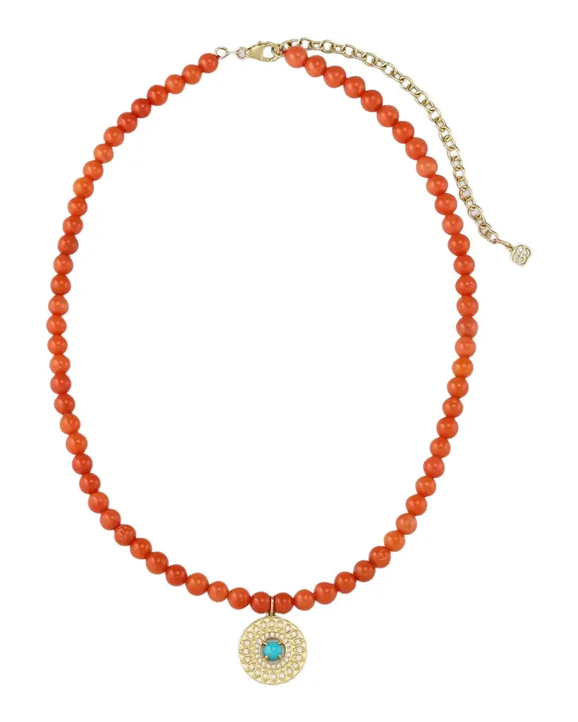 Sydney Evan Turquoise Evil Eye on Coral Beaded Choker - Women's Jewelry And Watches
