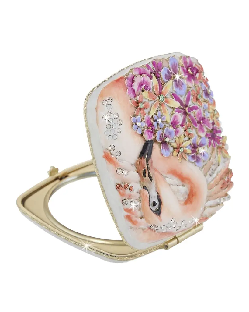 Jay Strongwater Floral Flamingo Compact Mirror