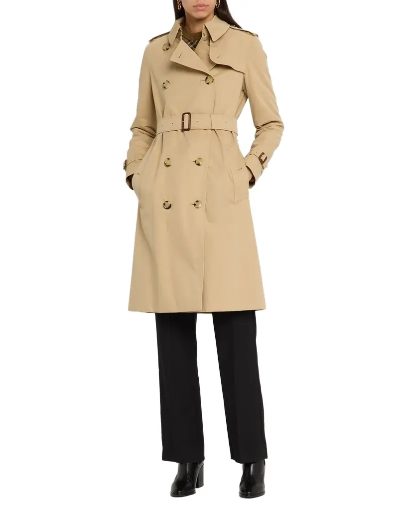 Burberry Kensington Organic Belted Double-Breasted Long Trench Coat