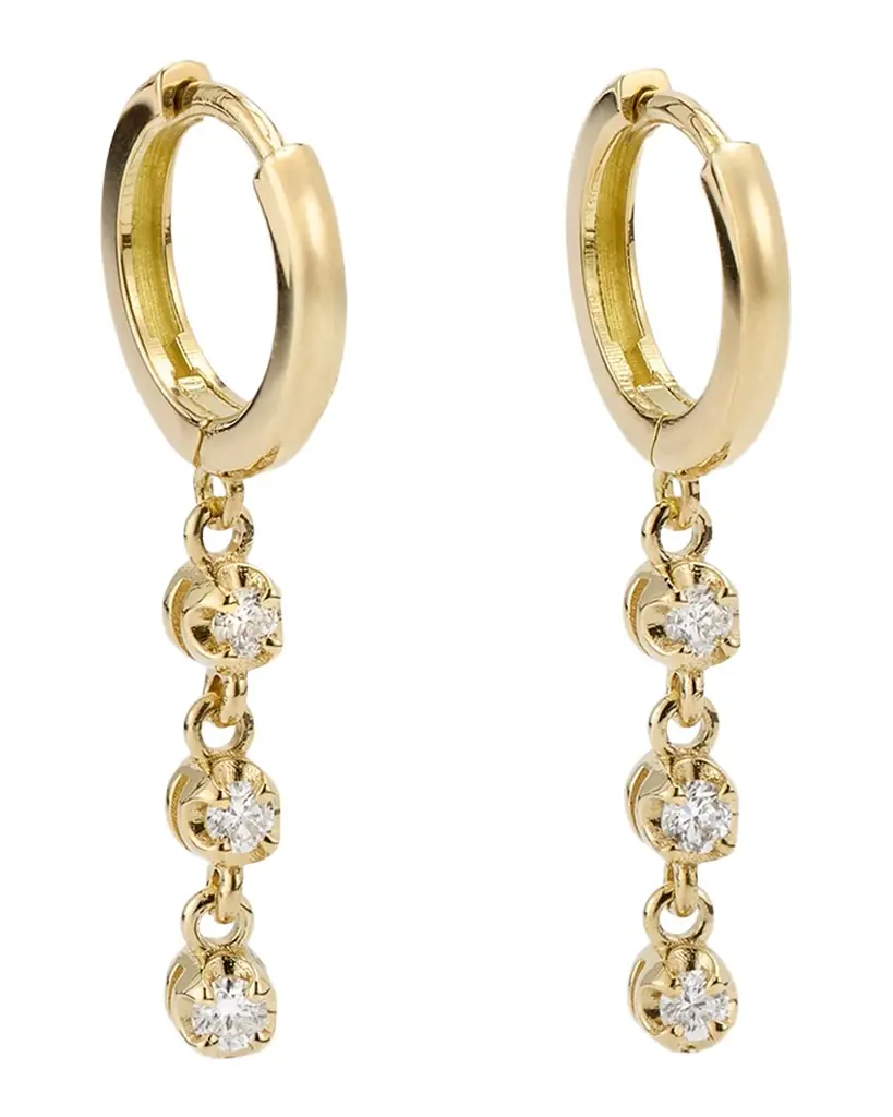 Jennifer Meyer Small Huggie Earrings with 3 Illusion Set Diamond Drops