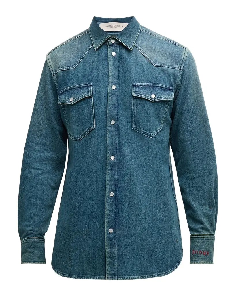 Golden Goose Men 's Journey Dirty Wash Denim Shirt