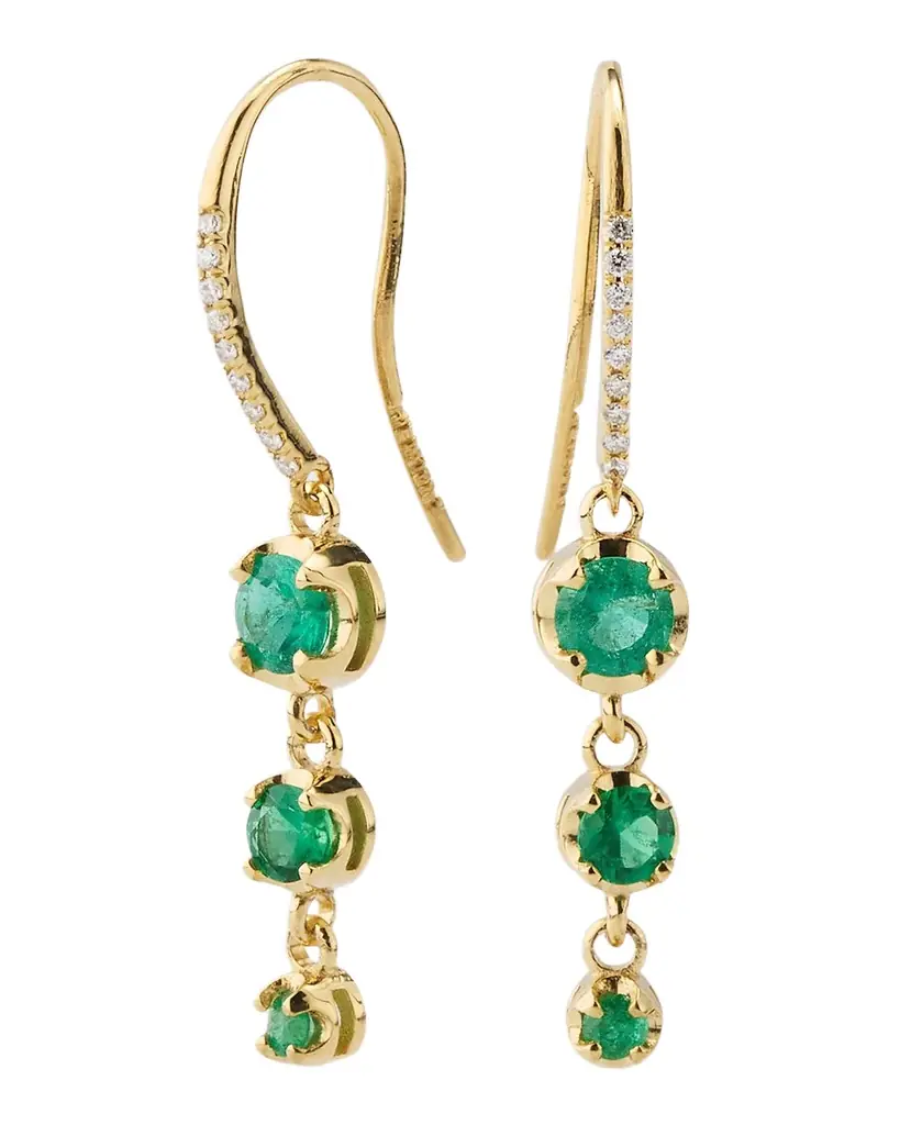Jennifer Meyer 3 Graduated Illusion-Set Emerald Drop Earrings