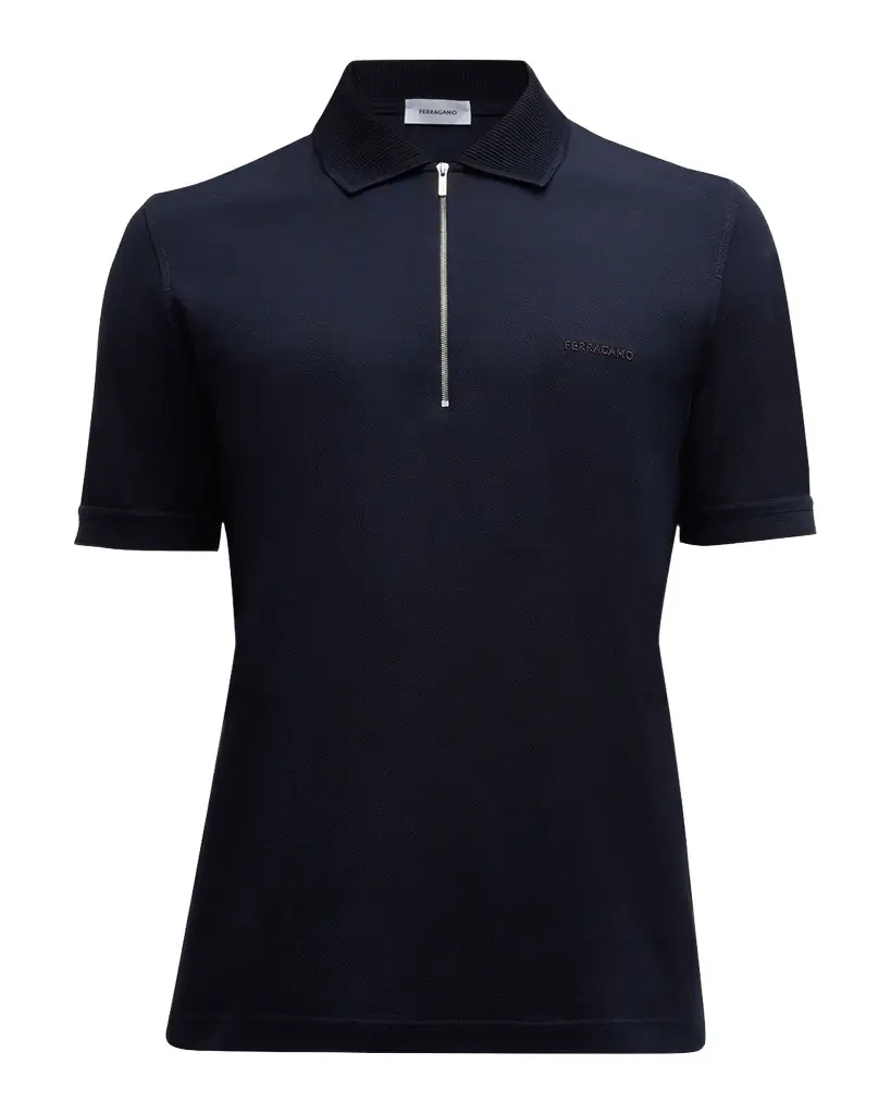 Ferragamo Men 's Pique Zip Polo Shirt