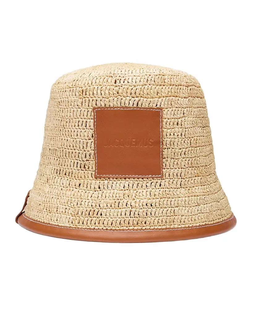 Jacquemus Le Bob Soli Raffia & Brown Leather Bucket Hat