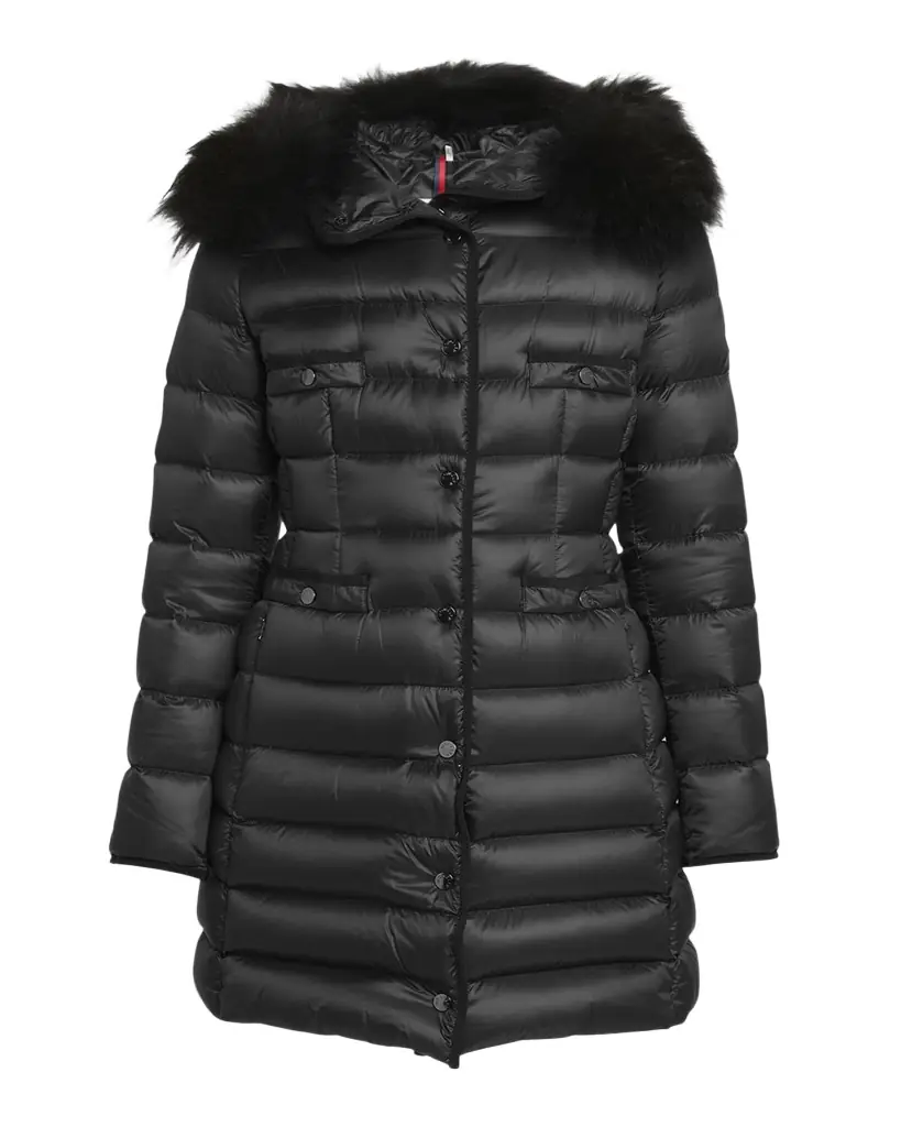 Moncler Hirma Hooded Shearling Long Down Jacket