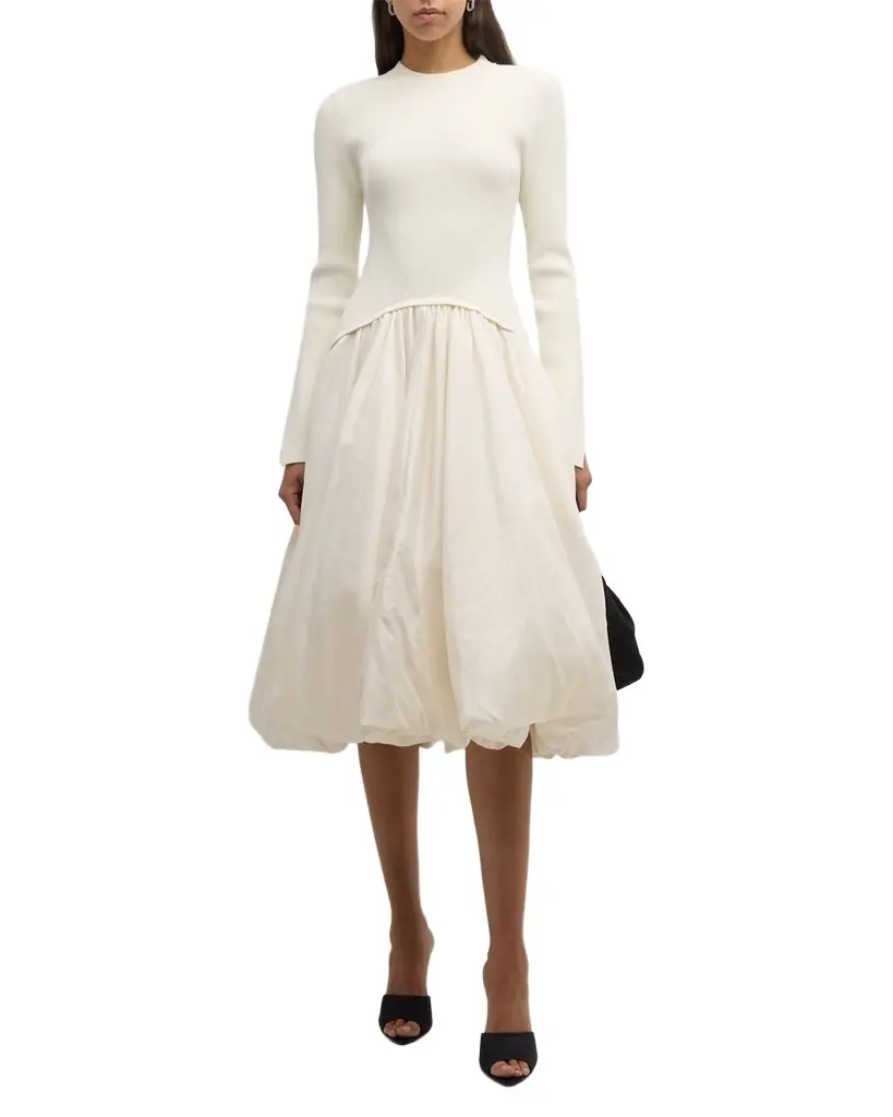SIMKHAI Kenlie Mixed Media Bubble Midi Dress