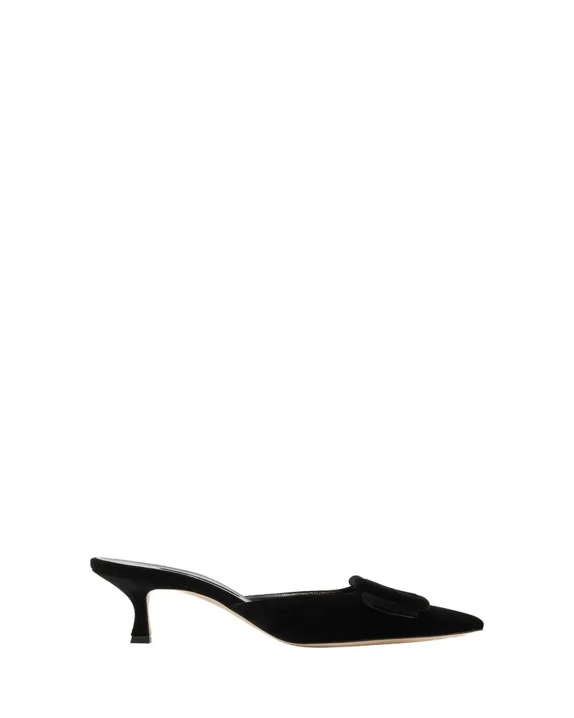 Manolo Blahnik Maysale Velvet Buckle Mule Pumps